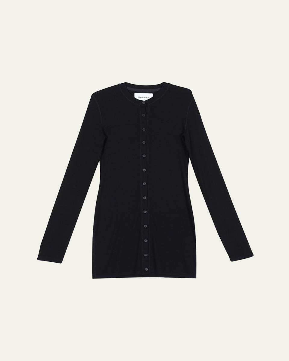 Ribbed Button-Front Mini Dress